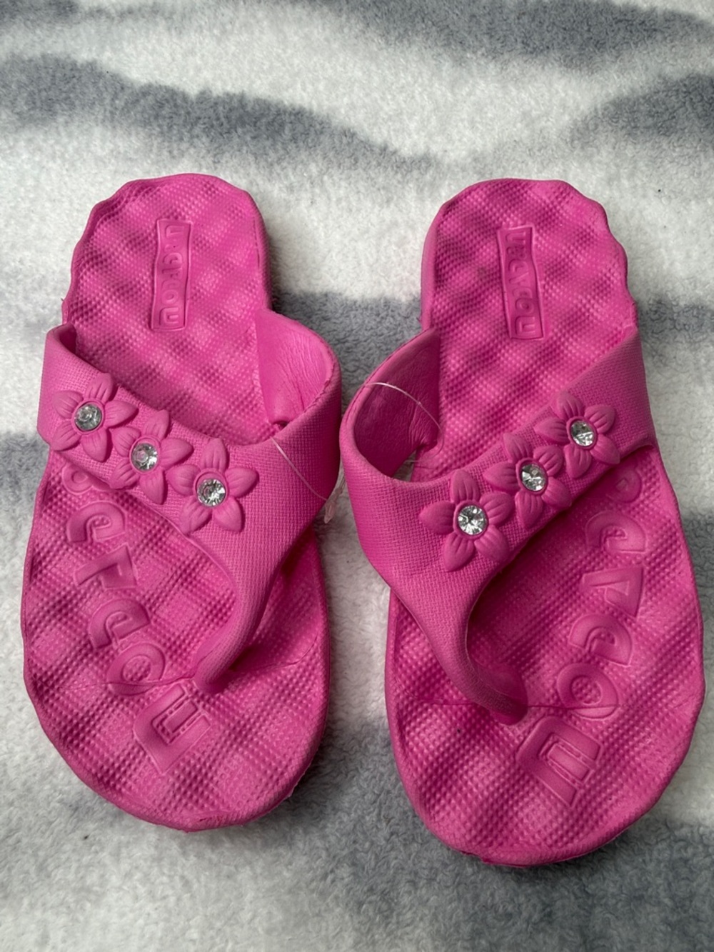 Women's Bright Pink Floral Gem Slide Sandals